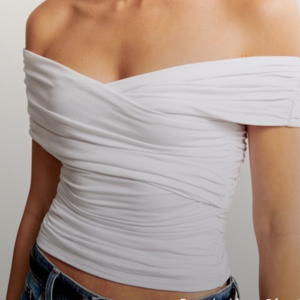 Off-The-Shoulder Ruched Wrap Top - Picture 7 of 9